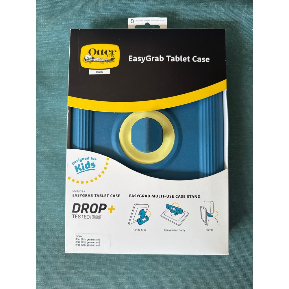 OtterBox EasyGrab Tablet Case for iPad 7th 8th 9th Gen Kids Blue Yellow Stand
